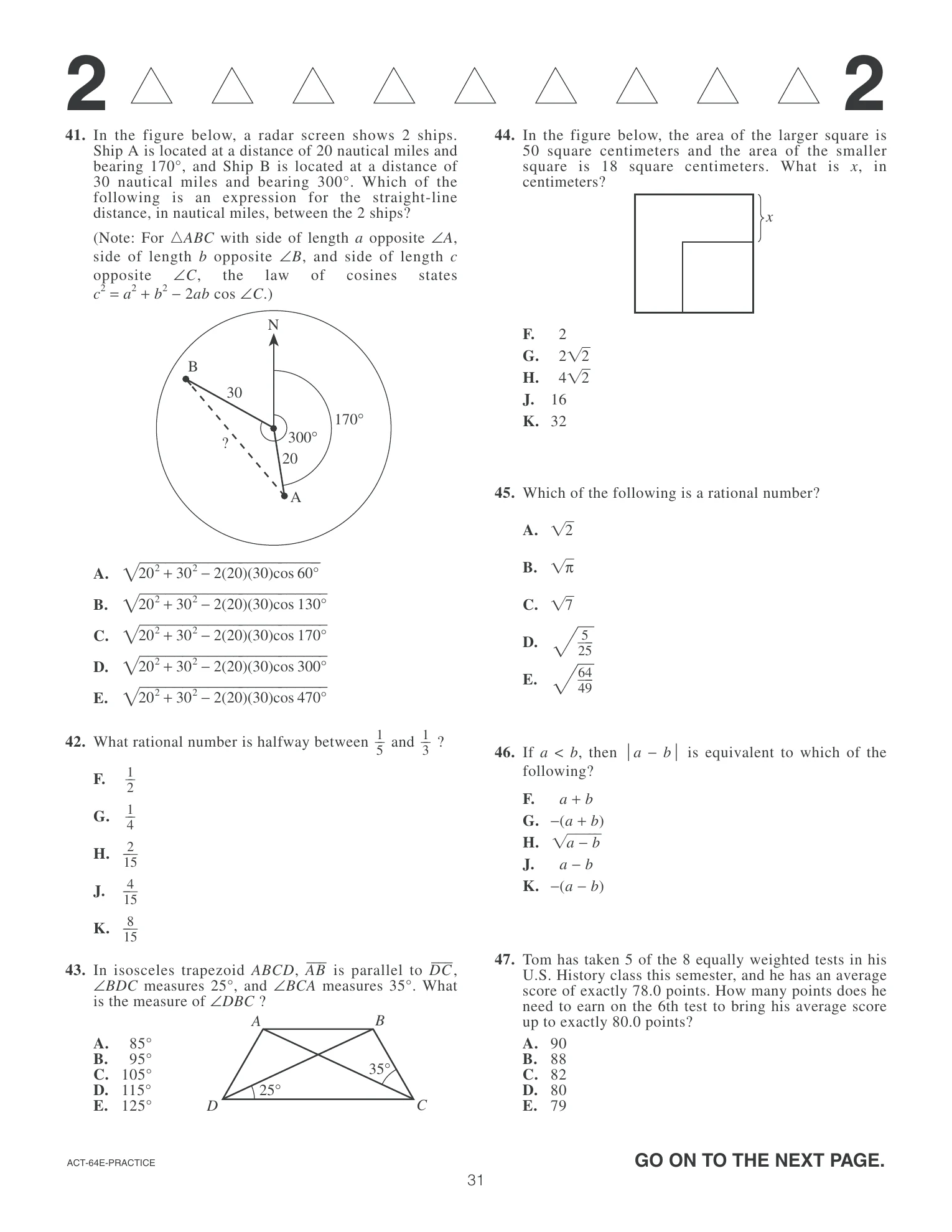 Source page for act-april-2007-form-64e-math-041