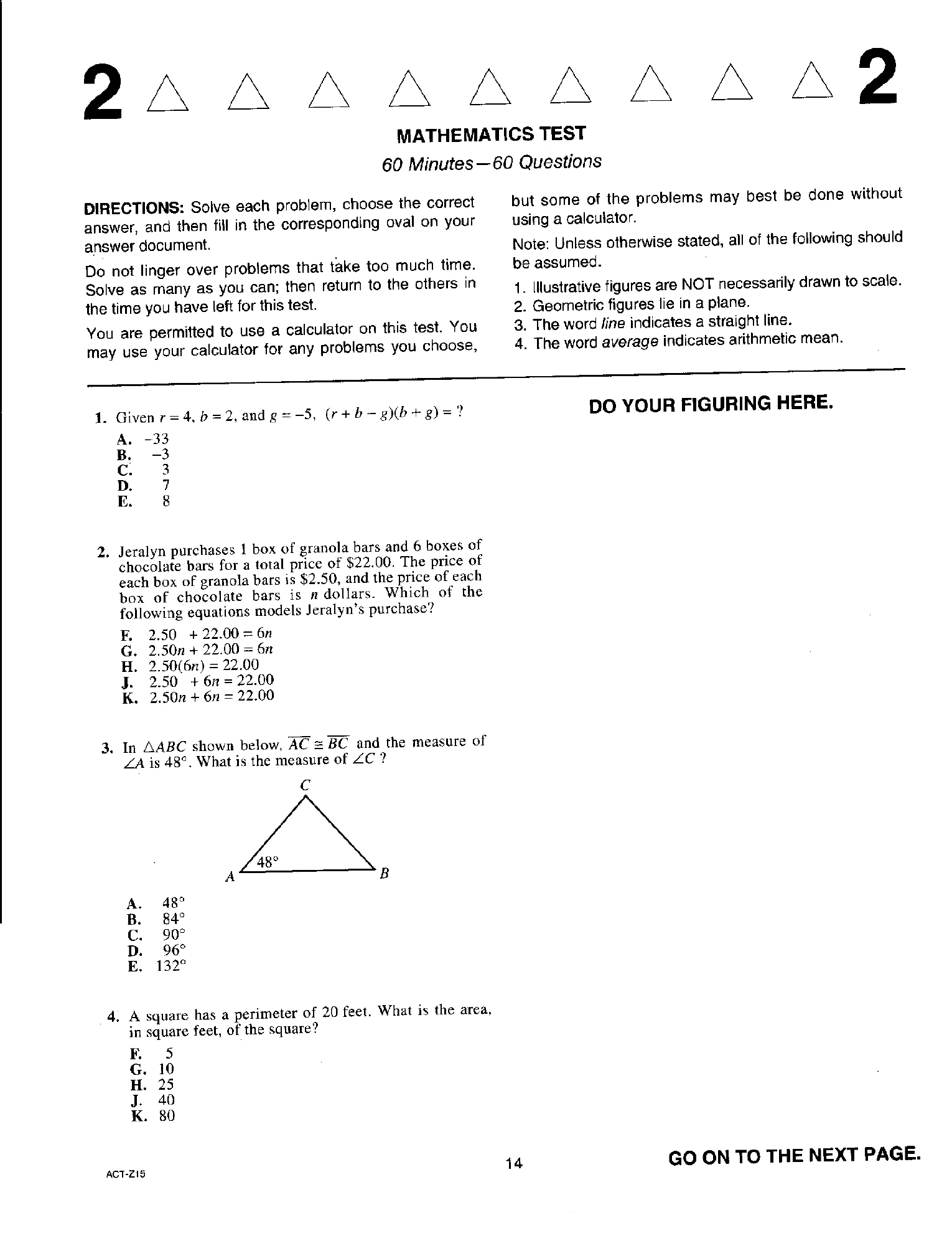 Source page for act-april-2019-form-z15-math-004