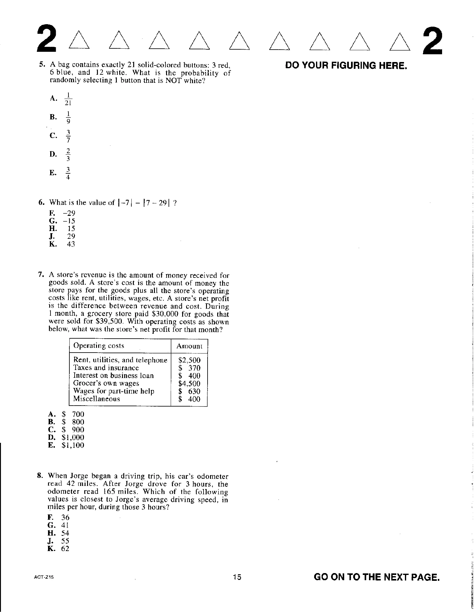 Source page for act-april-2019-form-z15-math-005