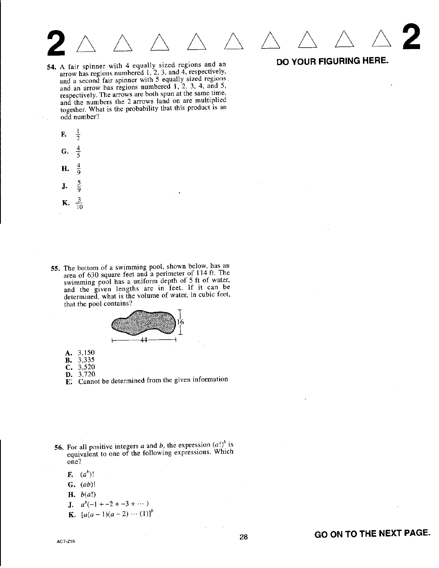 Source page for act-april-2019-form-z15-math-054