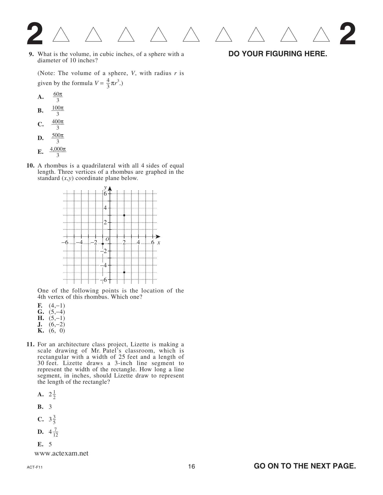 Source page for act-april-2023-form-f11-math-009