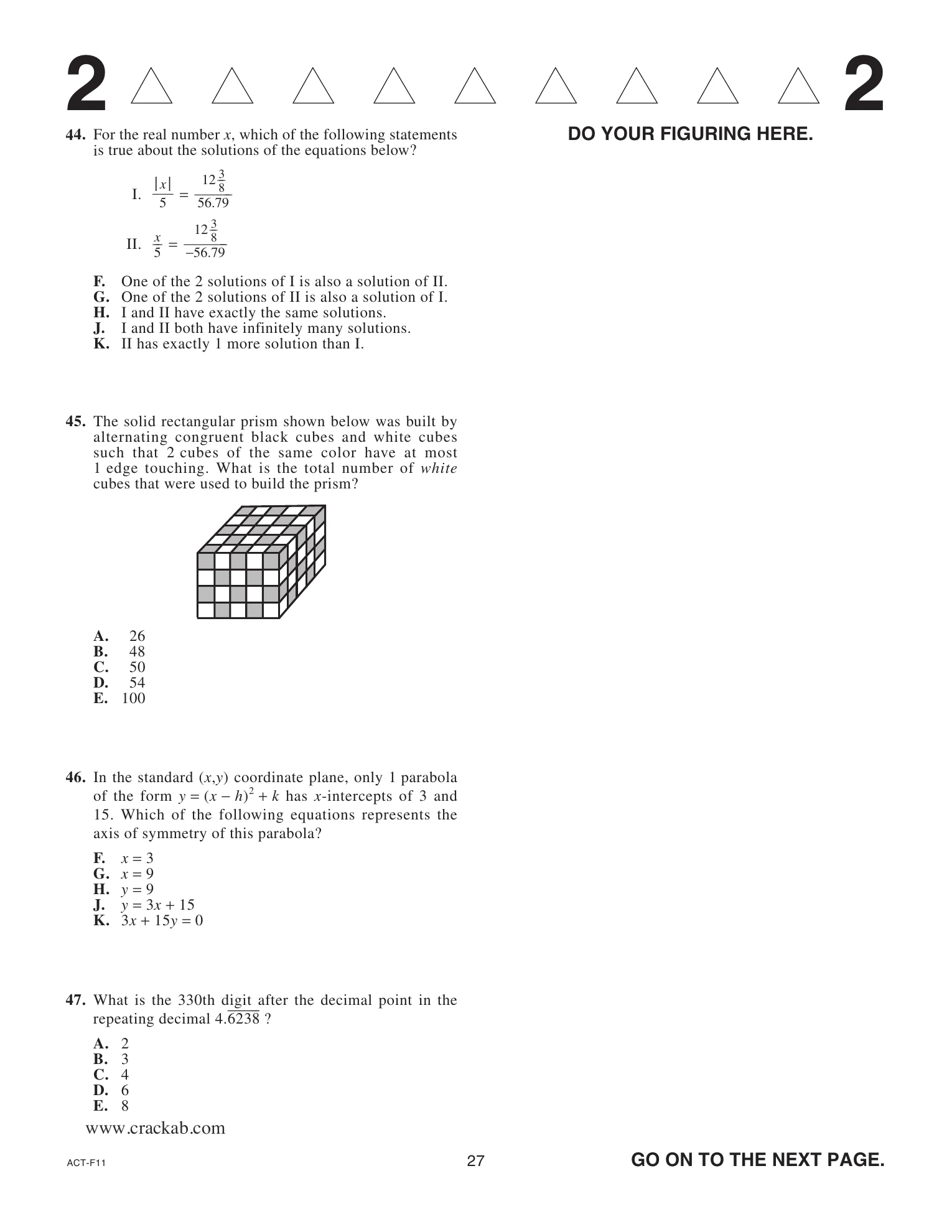 Source page for act-april-2023-form-f11-math-046