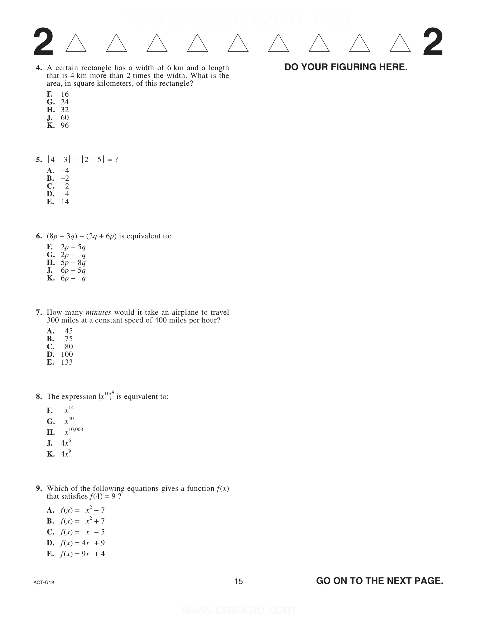 Source page for act-april-2024-form-g19-math-010