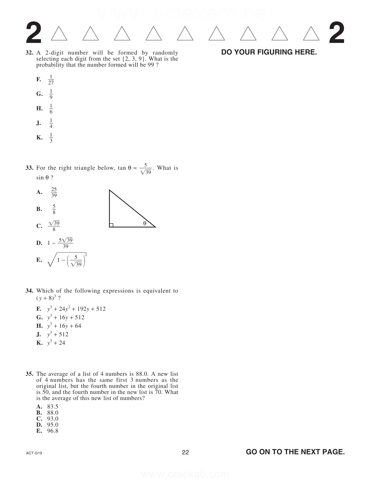 Source page for act-april-2024-form-g19-math-033