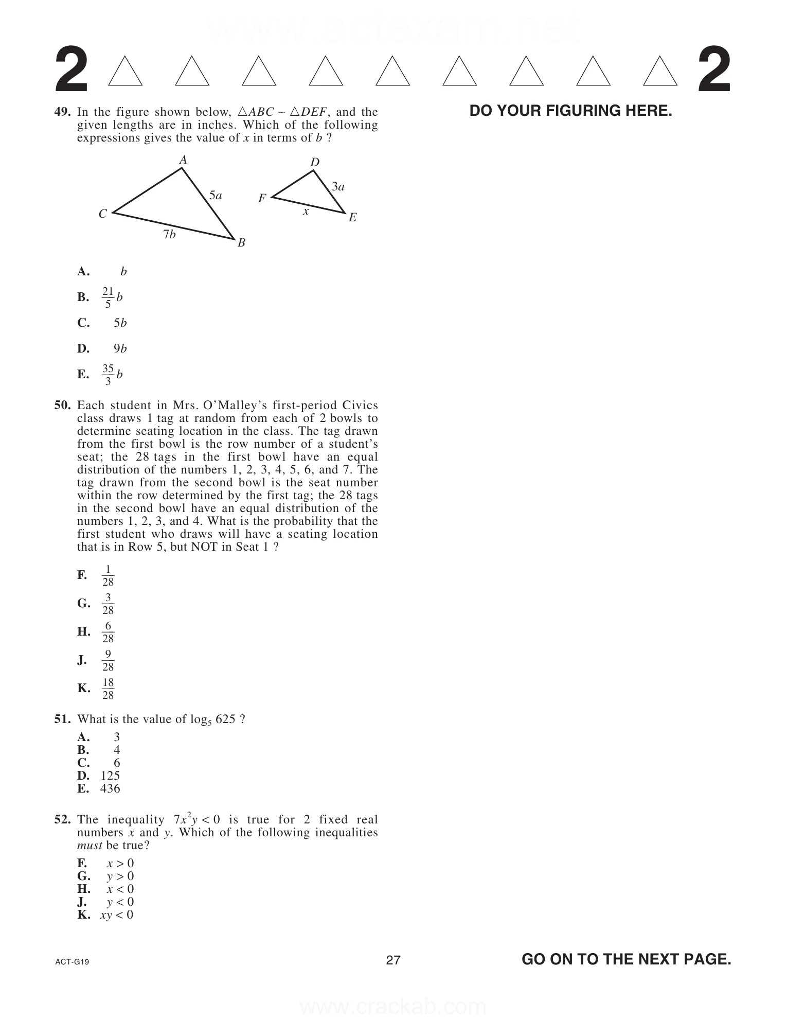 Source page for act-april-2024-form-g19-math-050