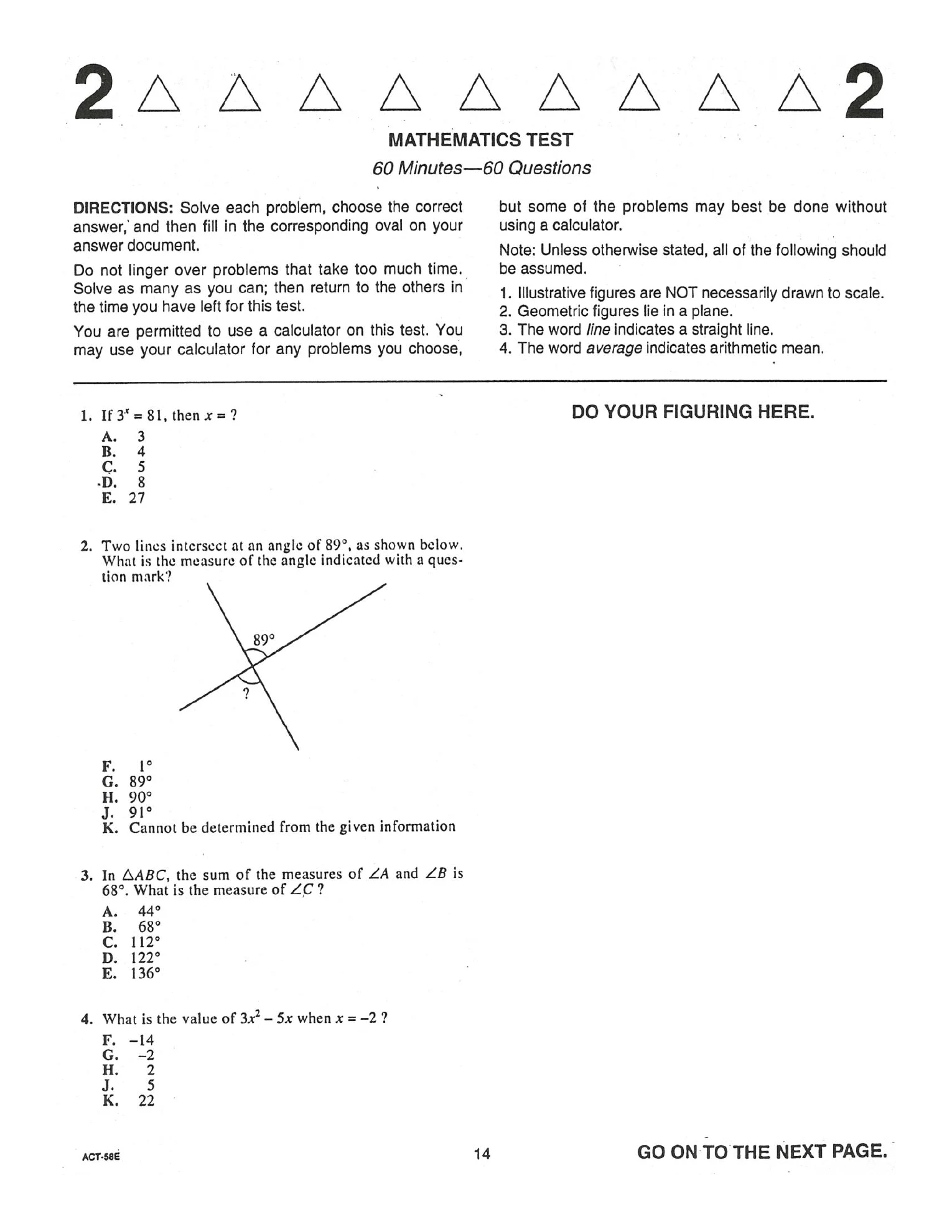 Source page for act-december-2001-form-58e-math-002