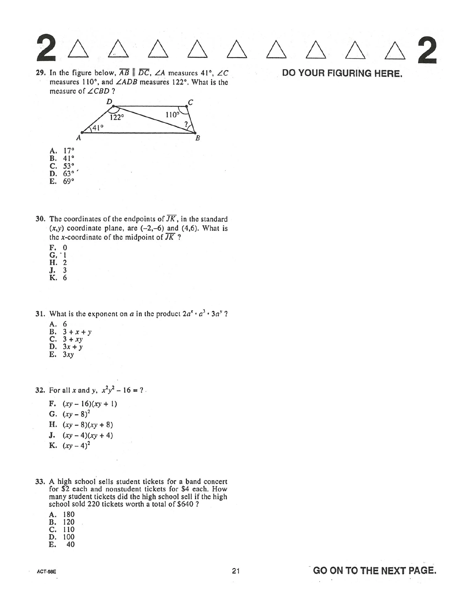 Source page for act-december-2001-form-58e-math-030