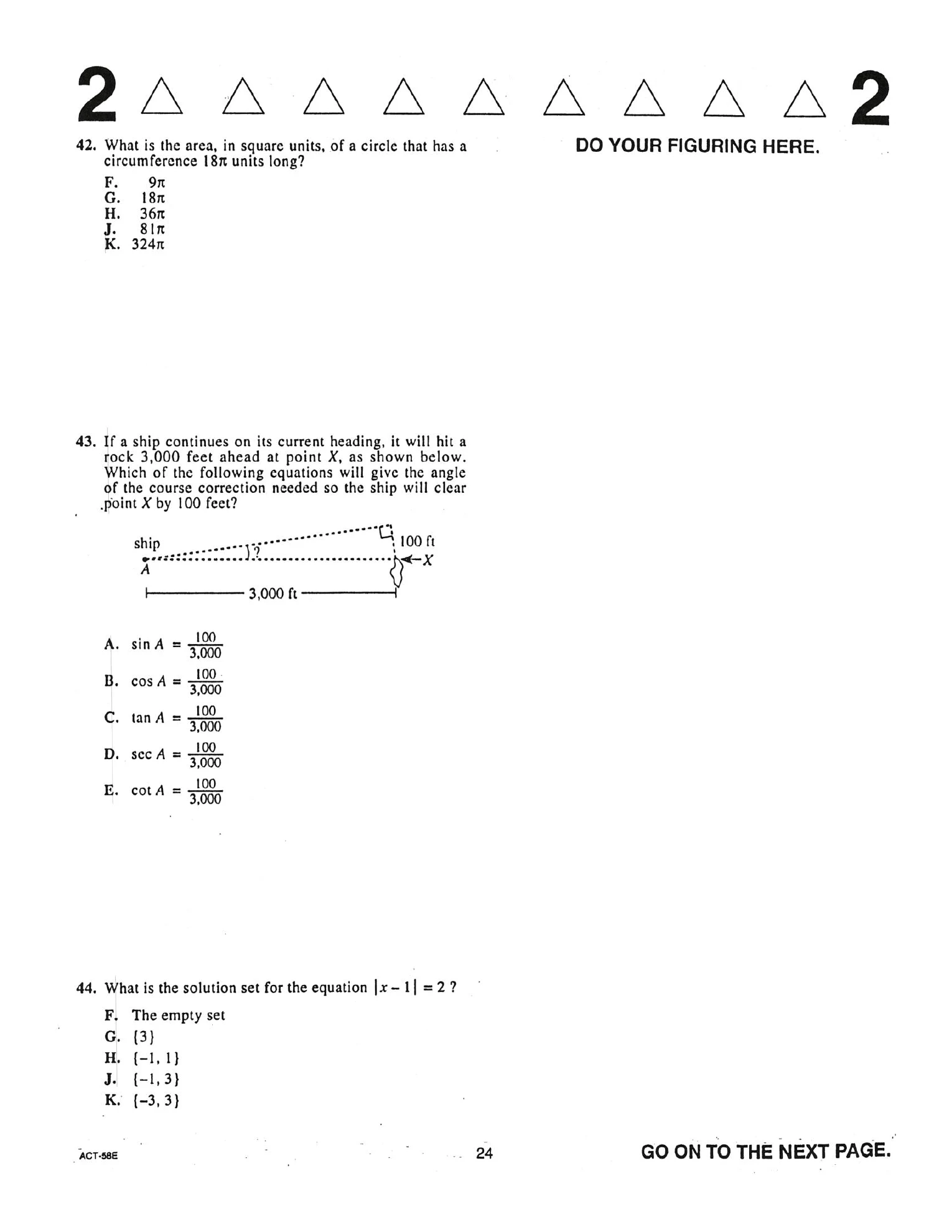 Source page for act-december-2001-form-58e-math-042