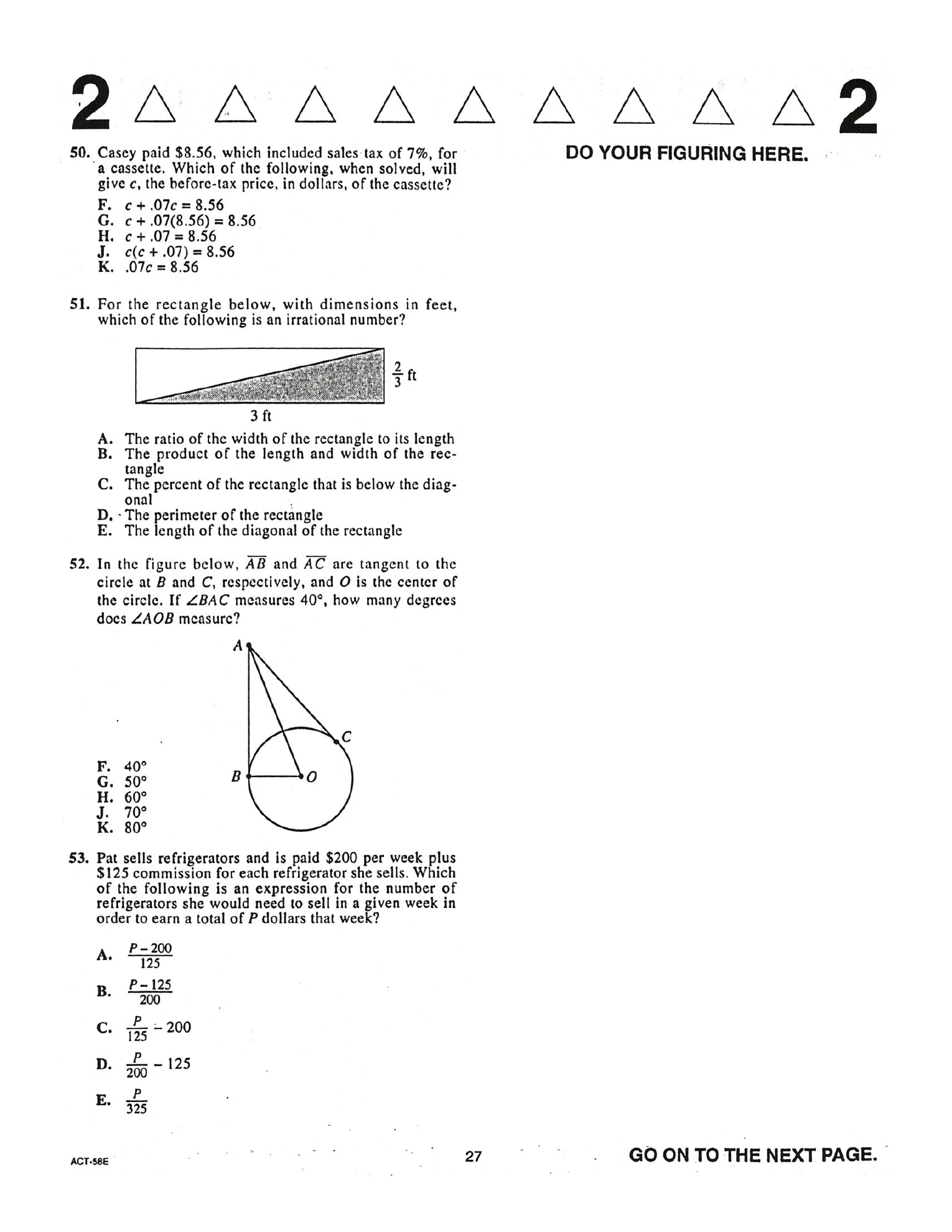 Source page for act-december-2001-form-58e-math-053