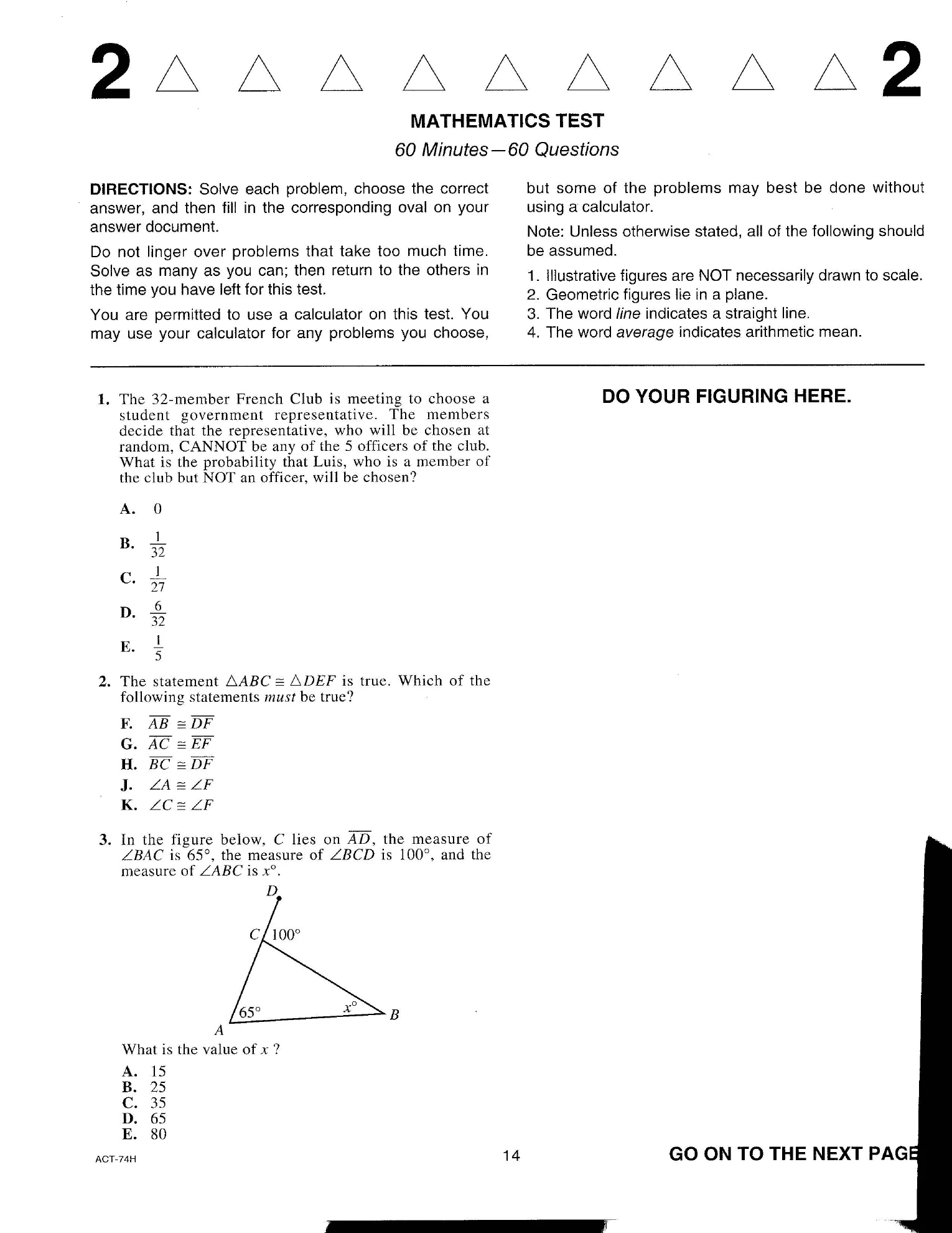 Source page for act-december-2016-form-74h-math-002