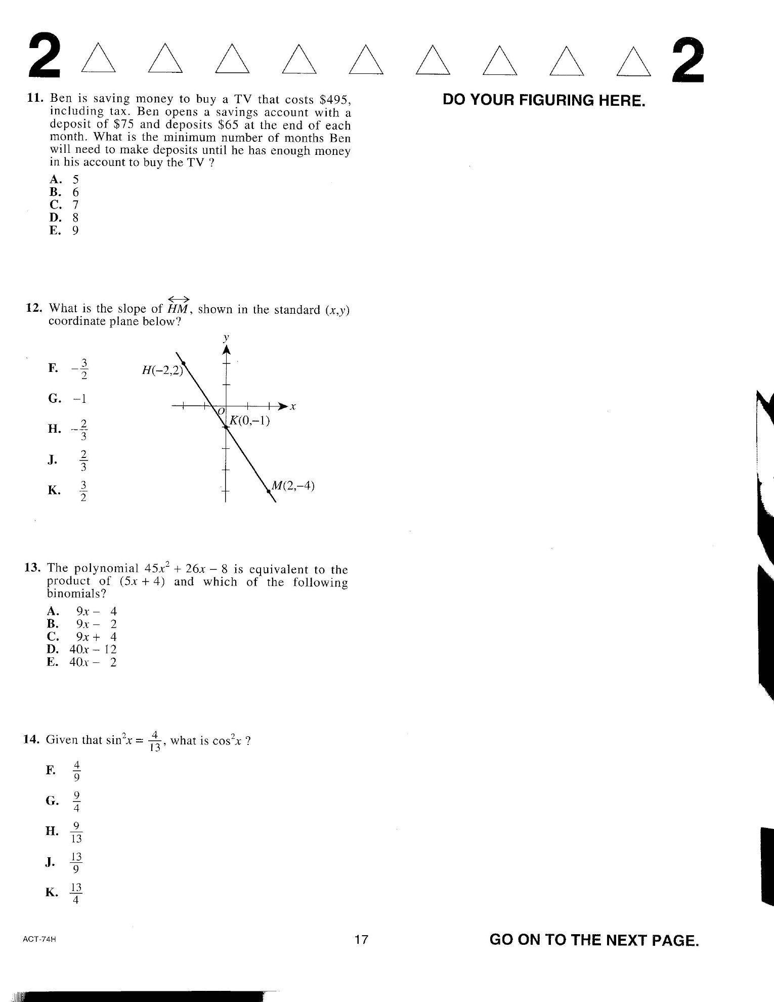 Source page for act-december-2016-form-74h-math-011