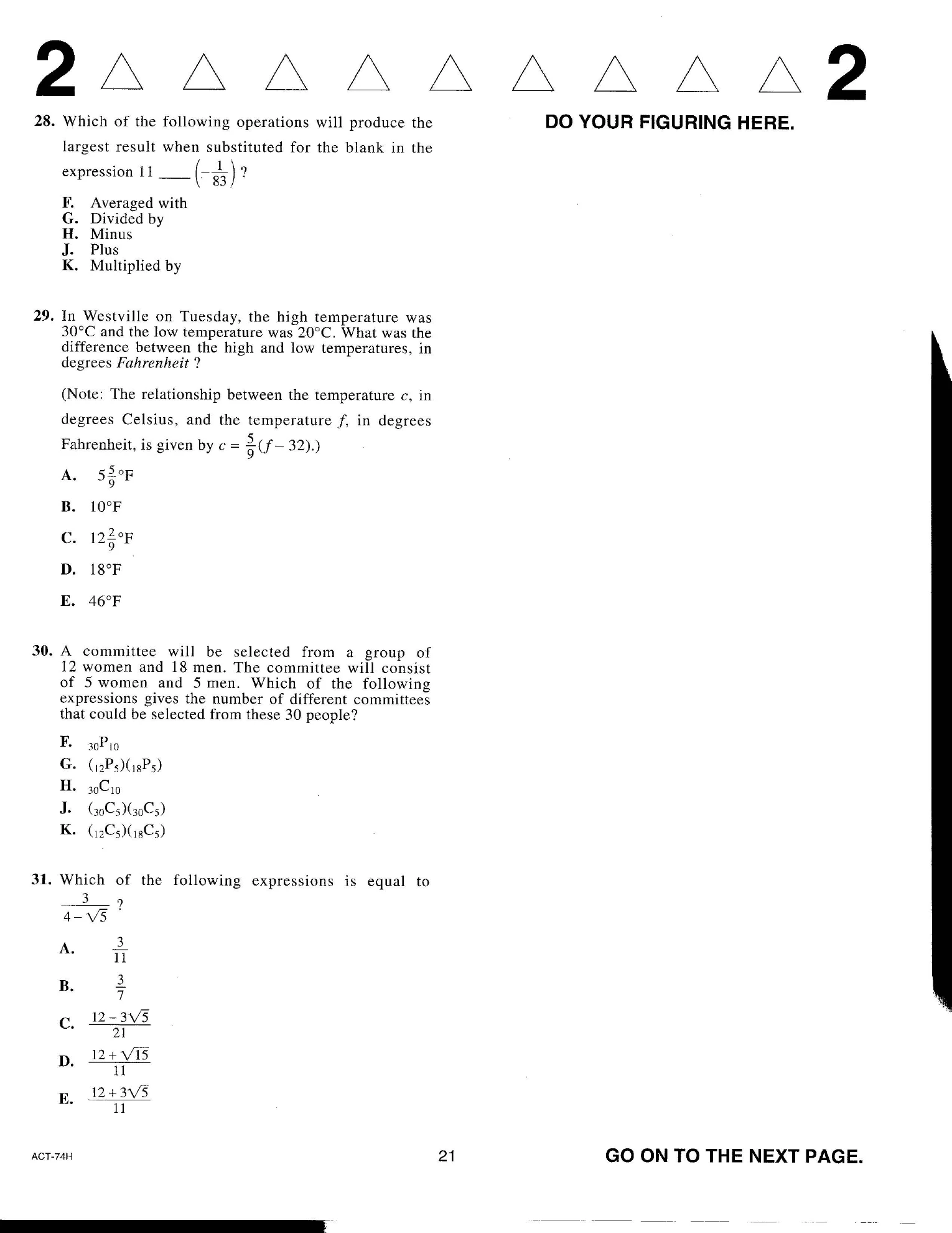 Source page for act-december-2016-form-74h-math-029