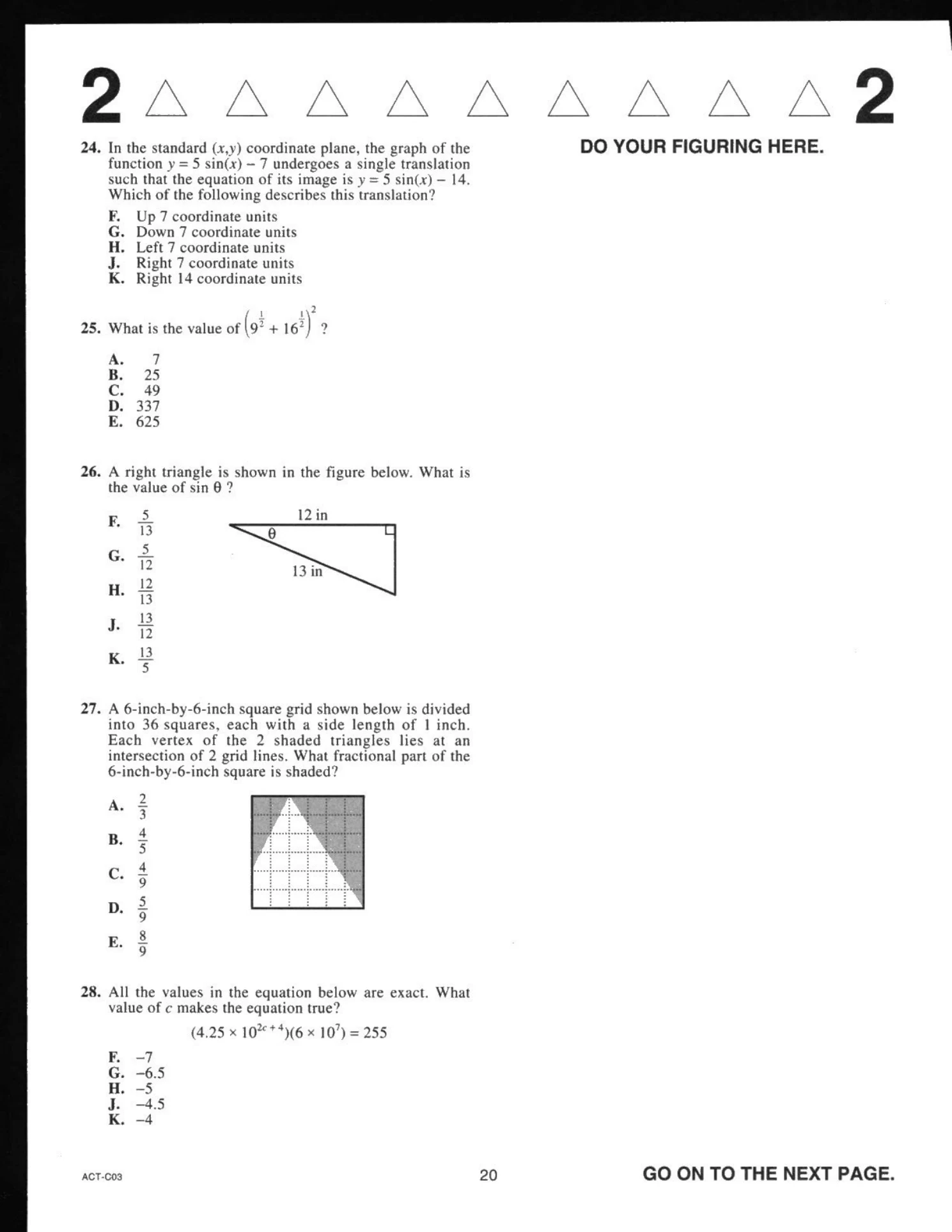 Source page for act-december-2019-form-c03-math-025