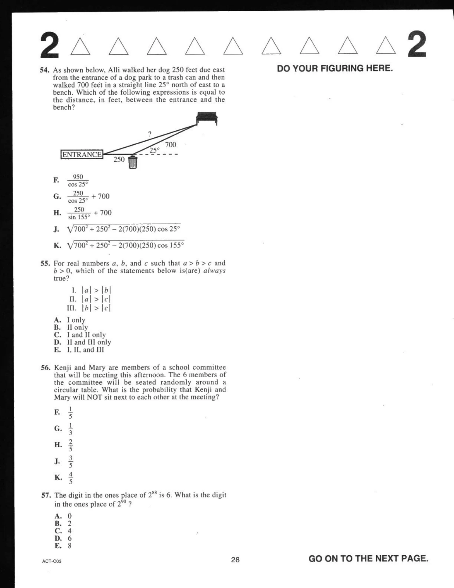 Source page for act-december-2019-form-c03-math-054