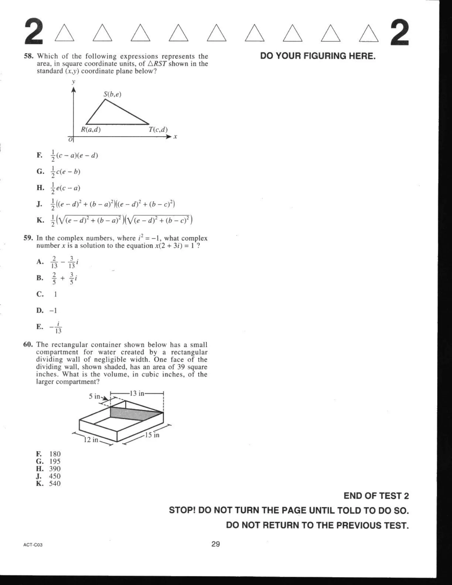 Source page for act-december-2019-form-c03-math-058