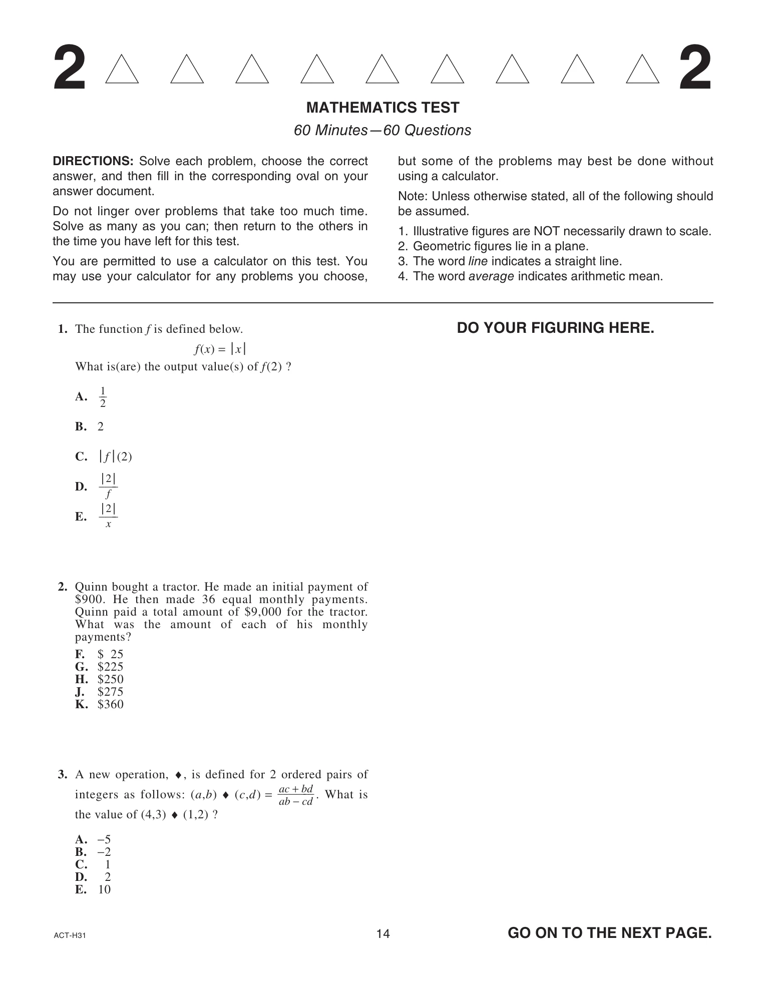 Source page for act-december-2024-form-h31-math-001