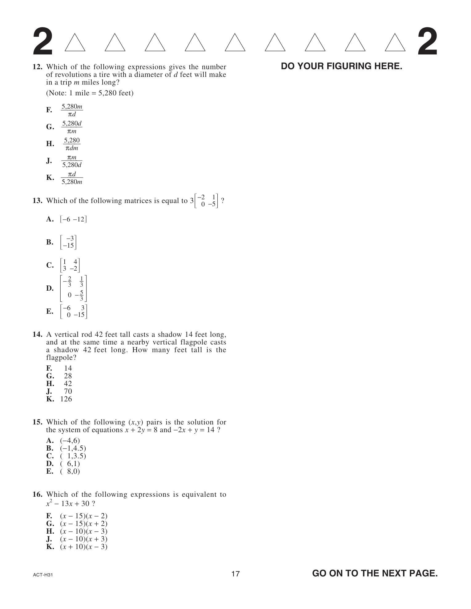 Source page for act-december-2024-form-h31-math-012