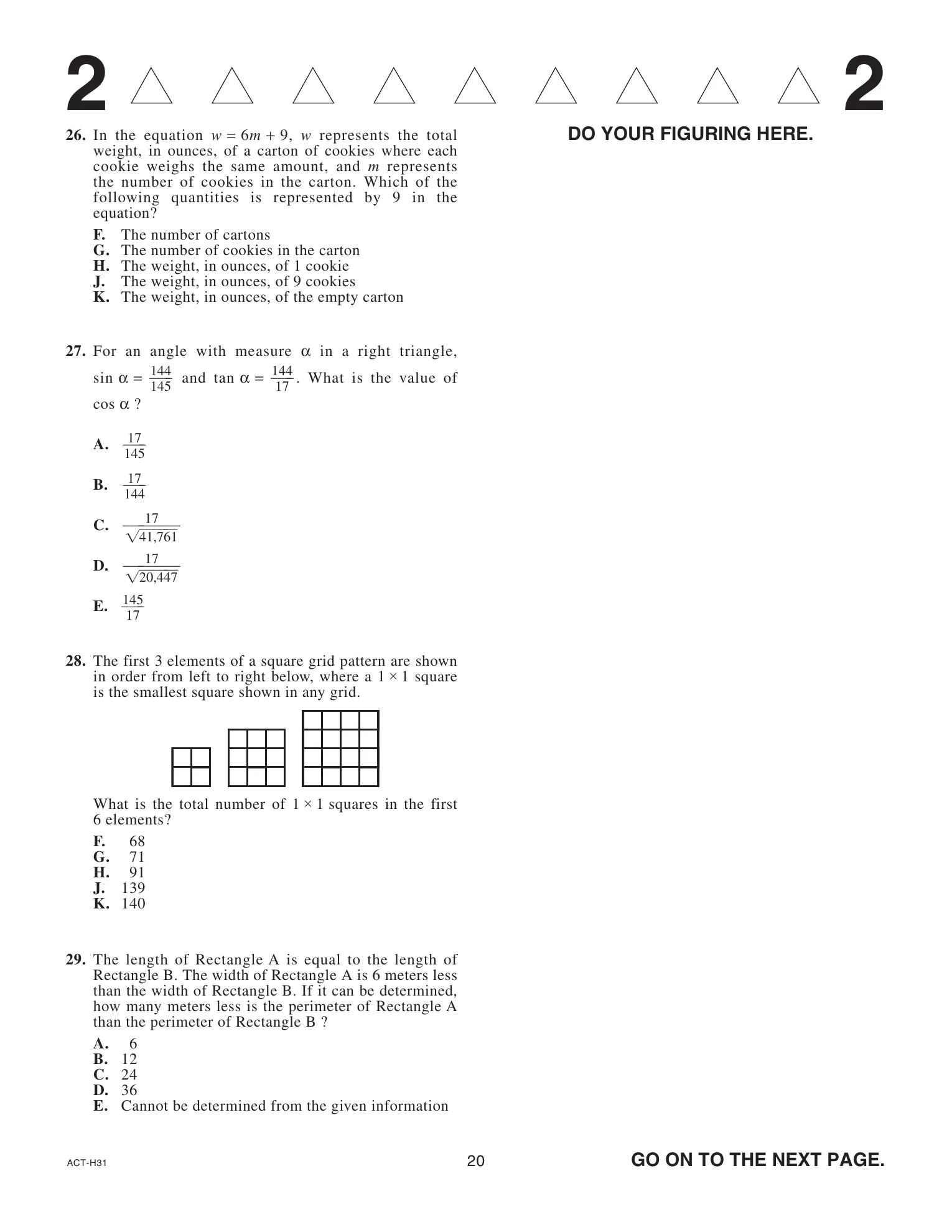 Source page for act-december-2024-form-h31-math-027