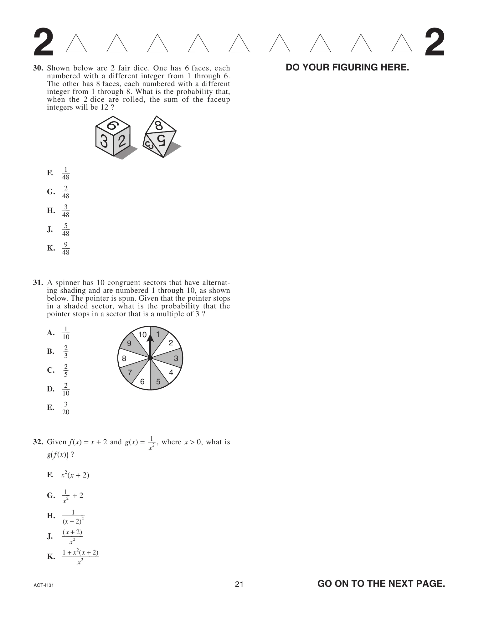 Source page for act-december-2024-form-h31-math-030