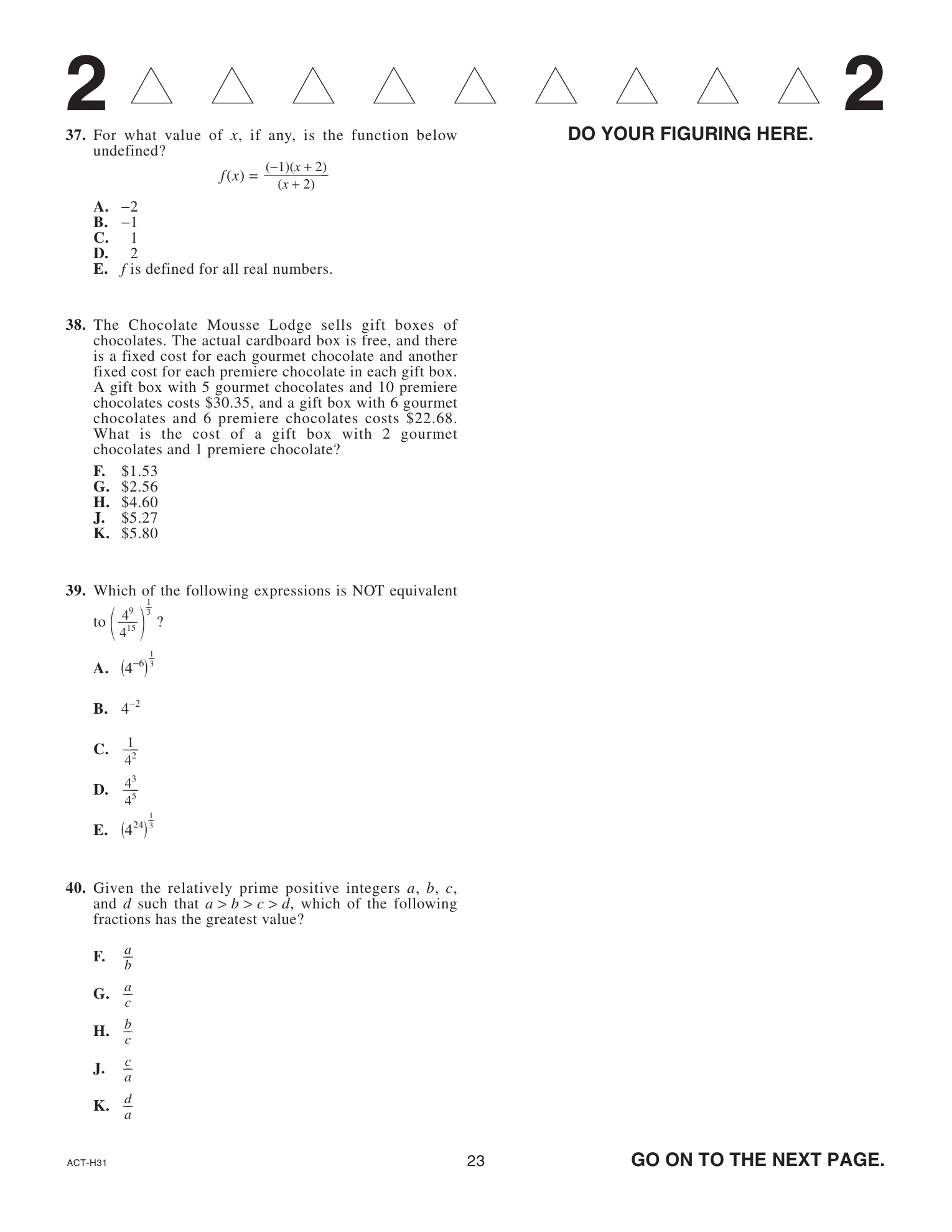 Source page for act-december-2024-form-h31-math-039