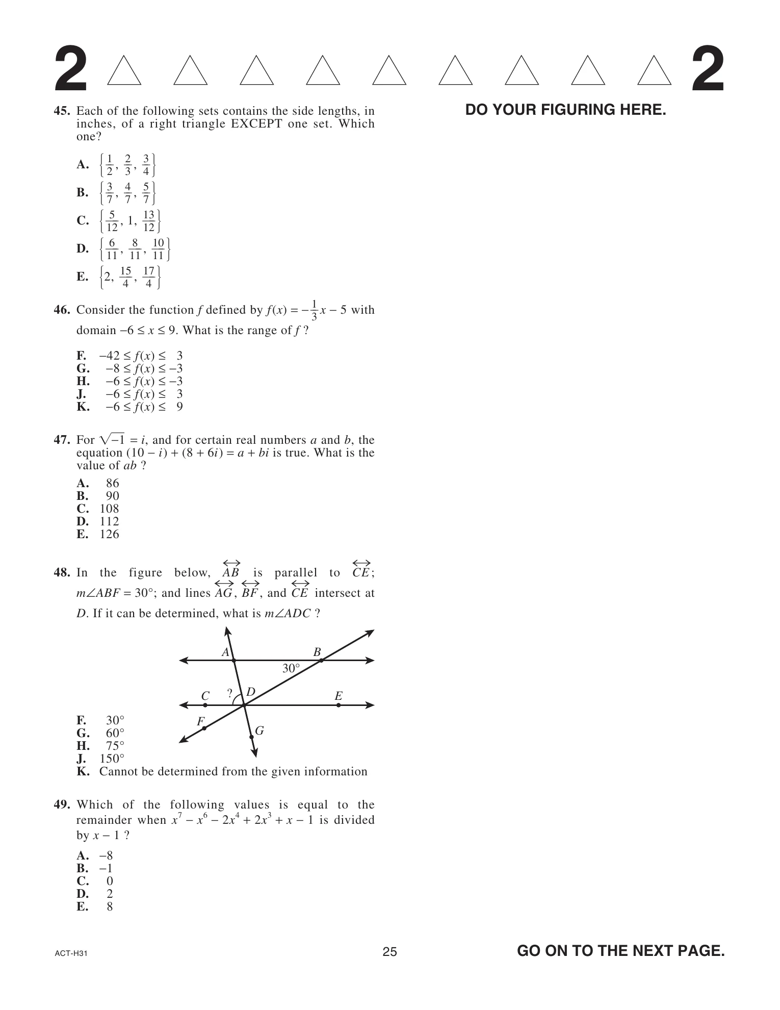 Source page for act-december-2024-form-h31-math-050
