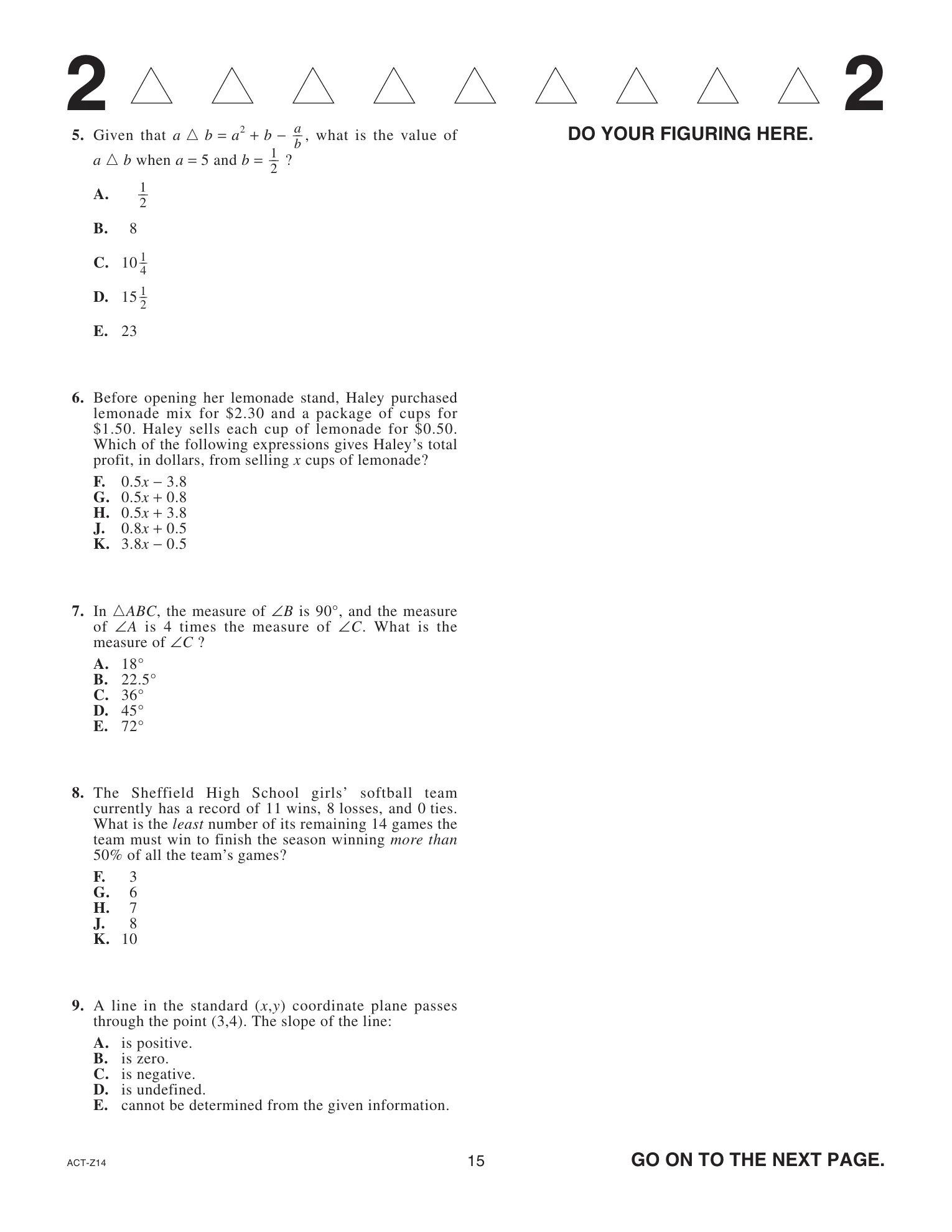 Source page for act-february-2025-form-z14-math-010