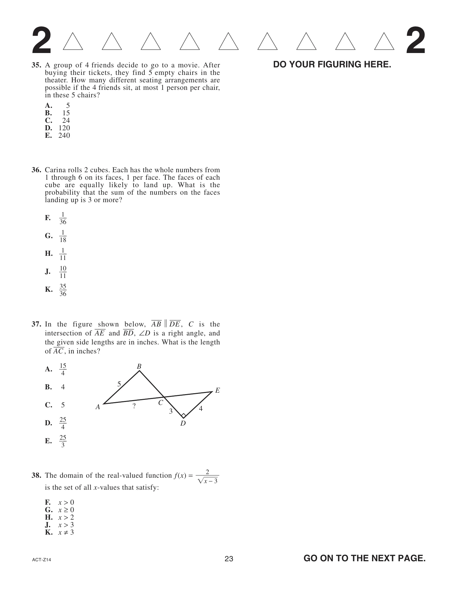 Source page for act-february-2025-form-z14-math-036