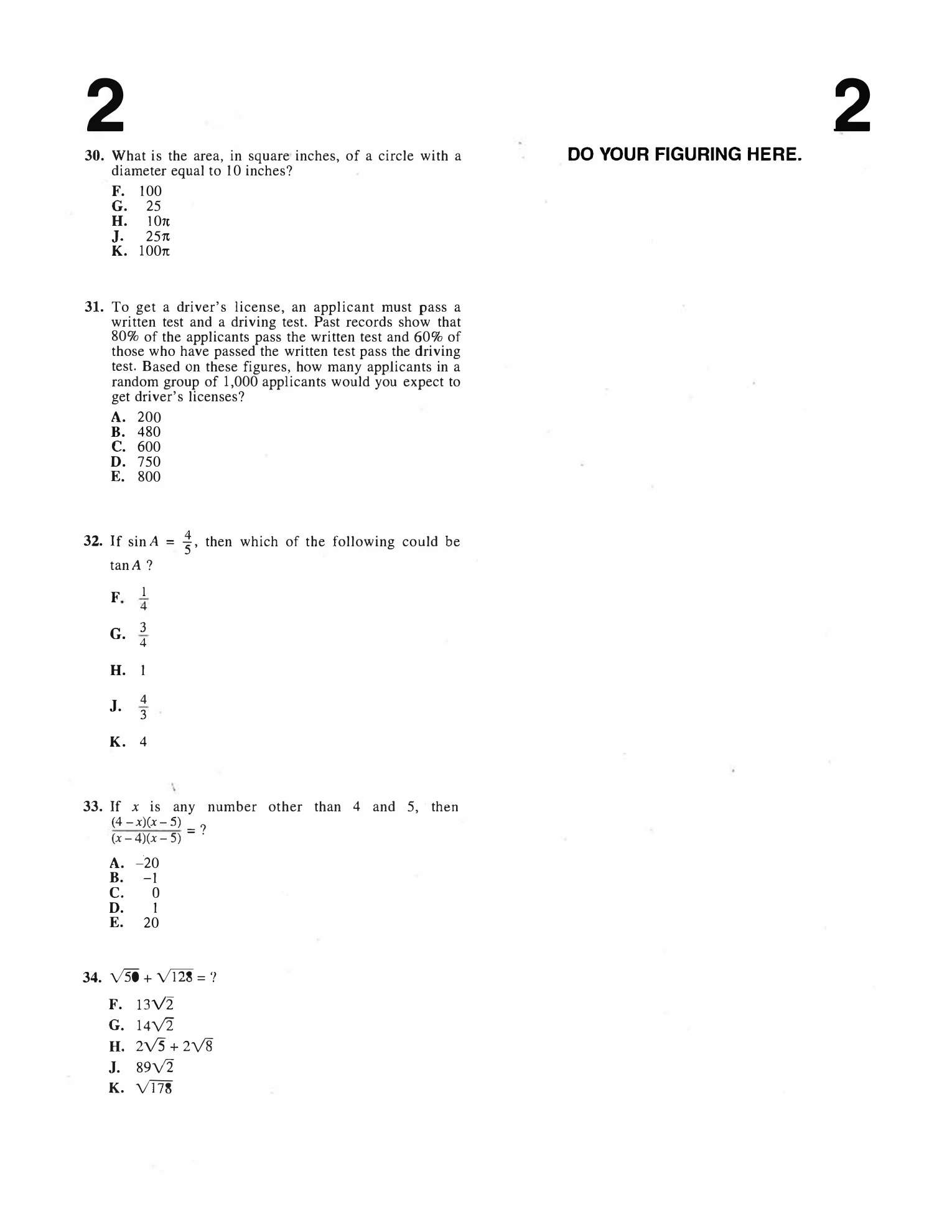 Source page for act-january-2001-form-56b-math-032