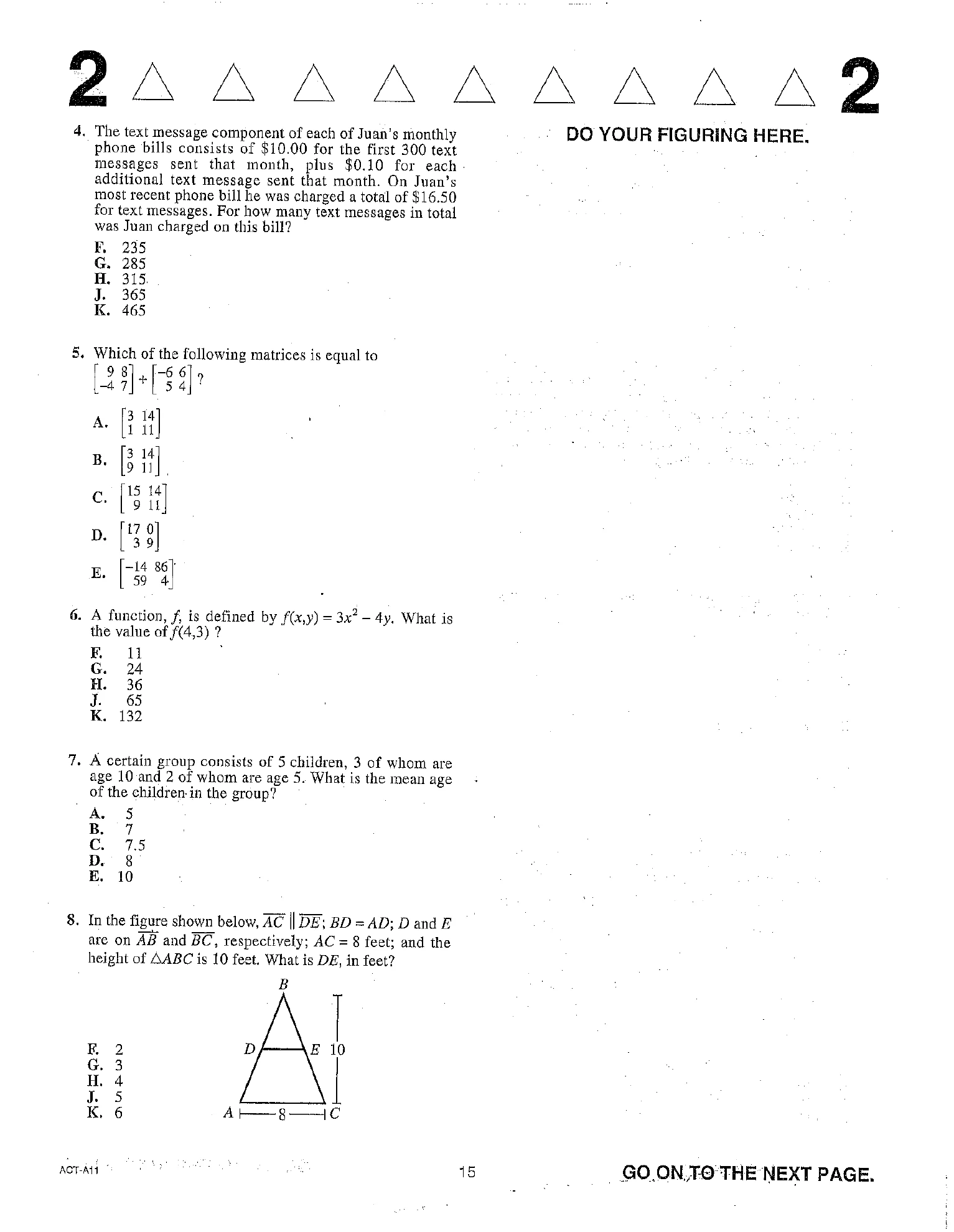 Source page for act-june-2018-form-a11-math-005