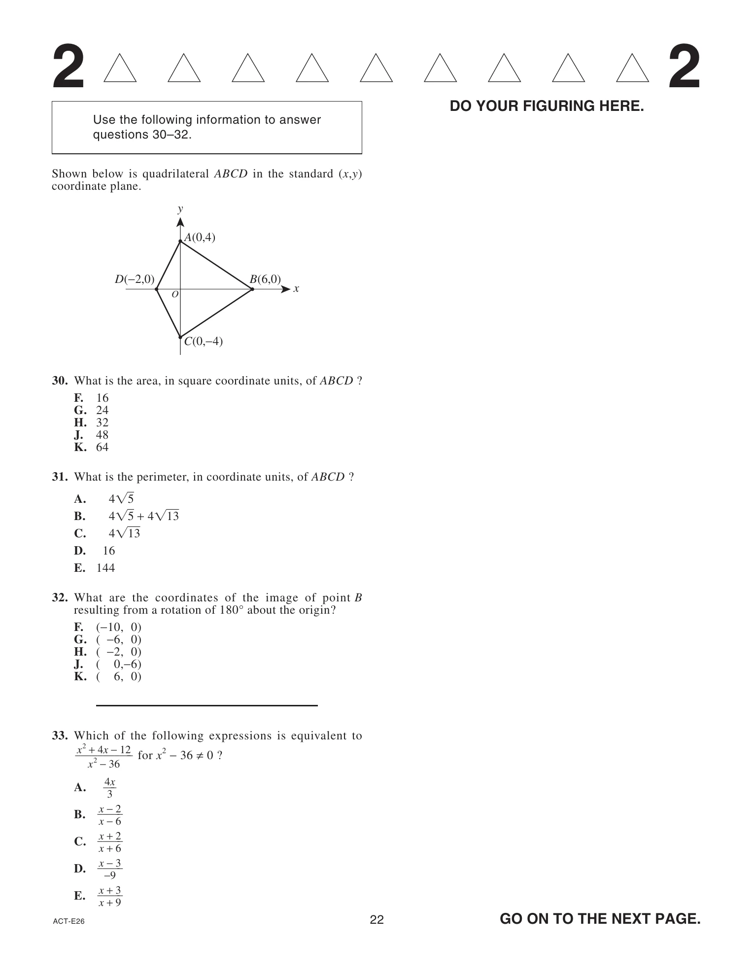 Source page for act-june-2022-form-e26-math-033