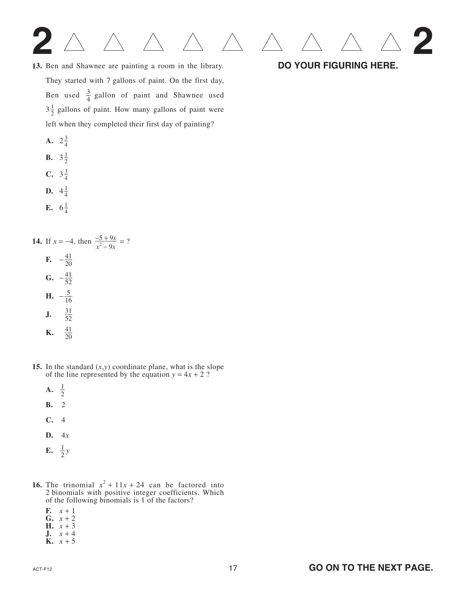 Source page for act-june-2023-form-f12-math-014