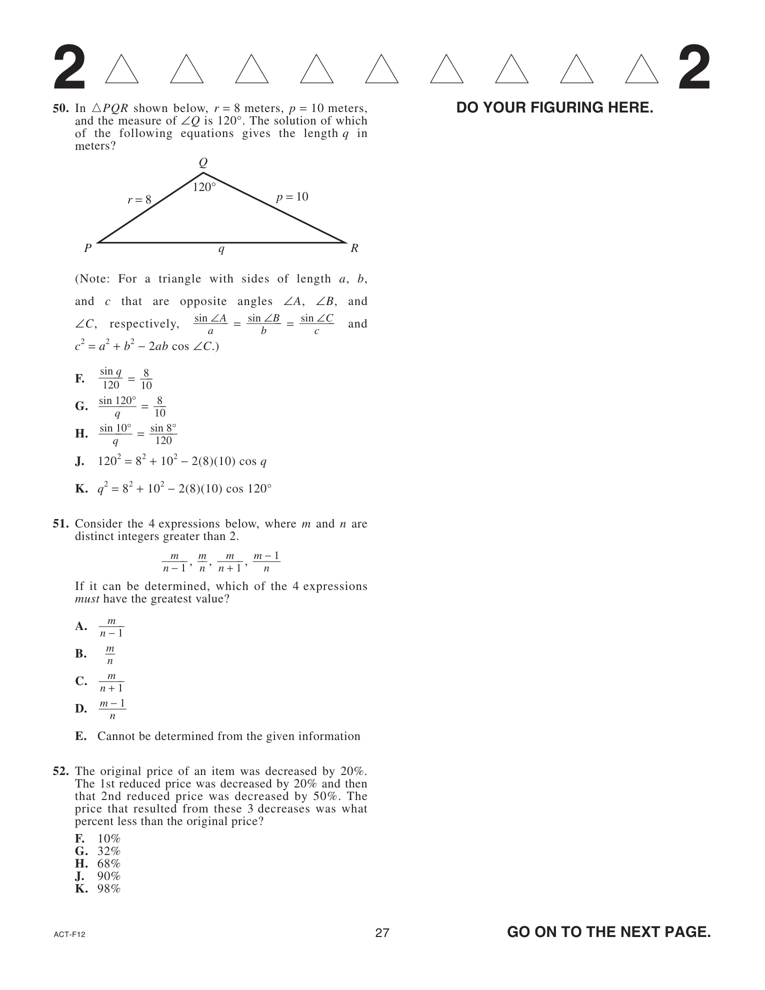 Source page for act-june-2023-form-f12-math-051