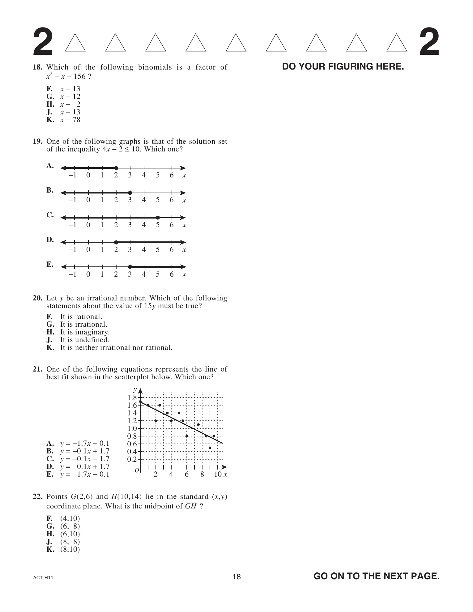 Source page for act-september-2024-form-h11-math-019