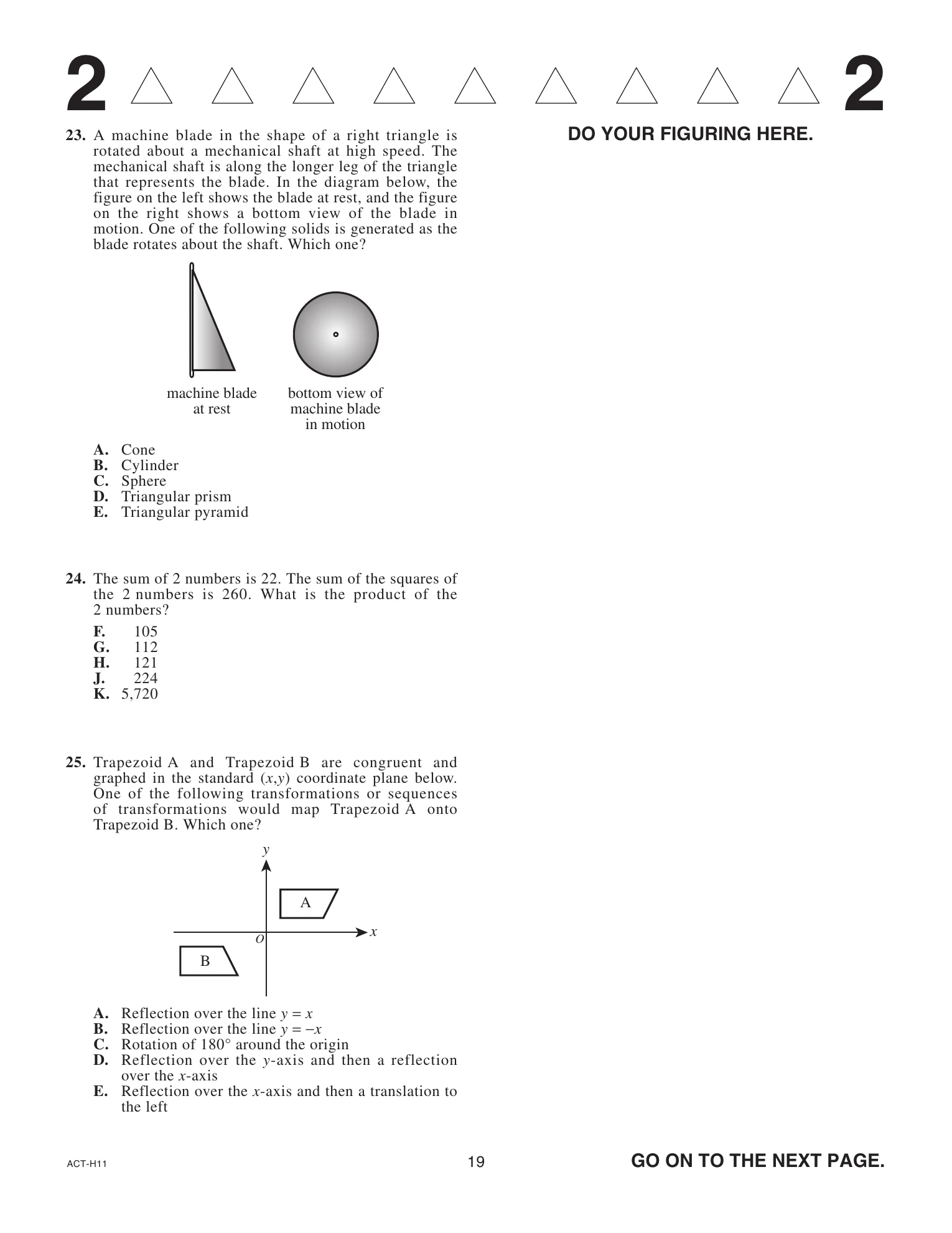 Source page for act-september-2024-form-h11-math-026