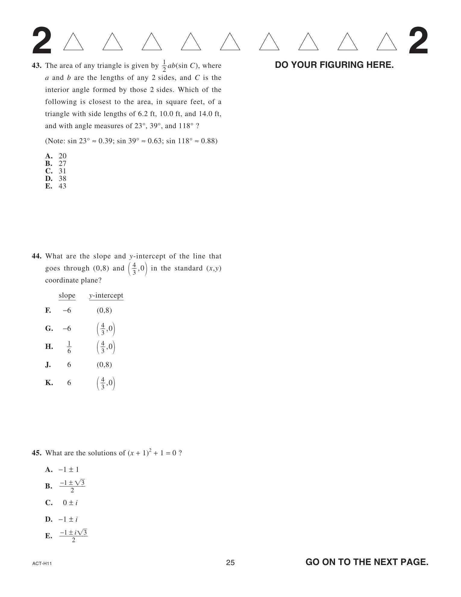 Source page for act-september-2024-form-h11-math-045